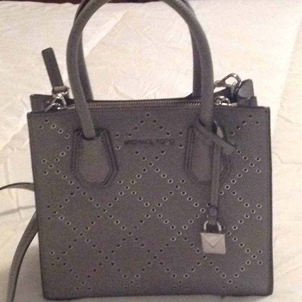 Auth Michael Kors Gray Studded rivet mini tote 2 way Shoulder Bag